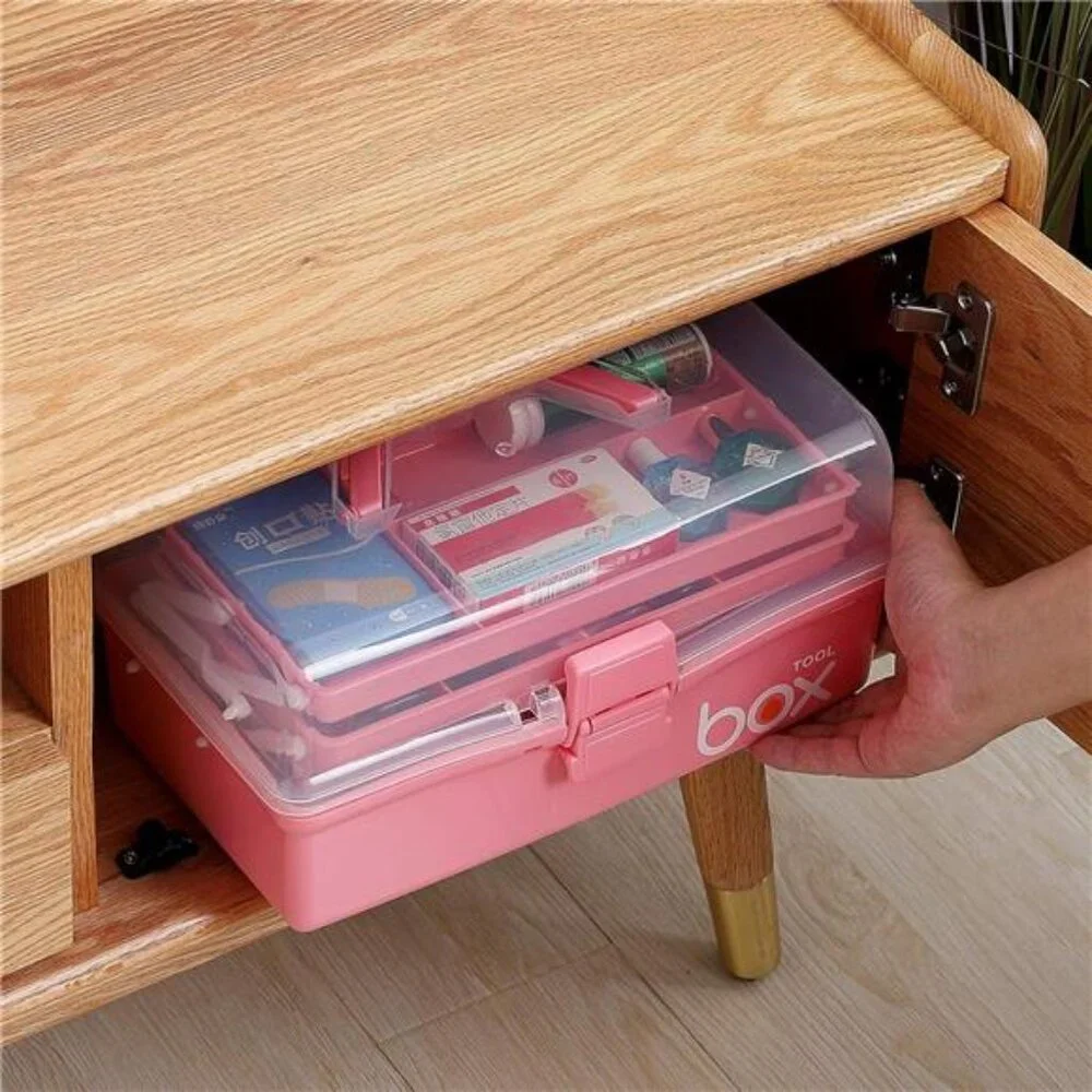 12'' Three-Layer Clear Plastic Storage Box with Handle, Craft Tool Box, 3 Layer